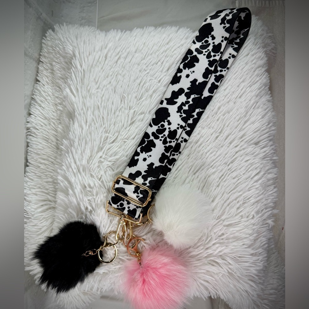 Kedzie‎ Cow Interchangeable Bag Strap with Fluff Keychain